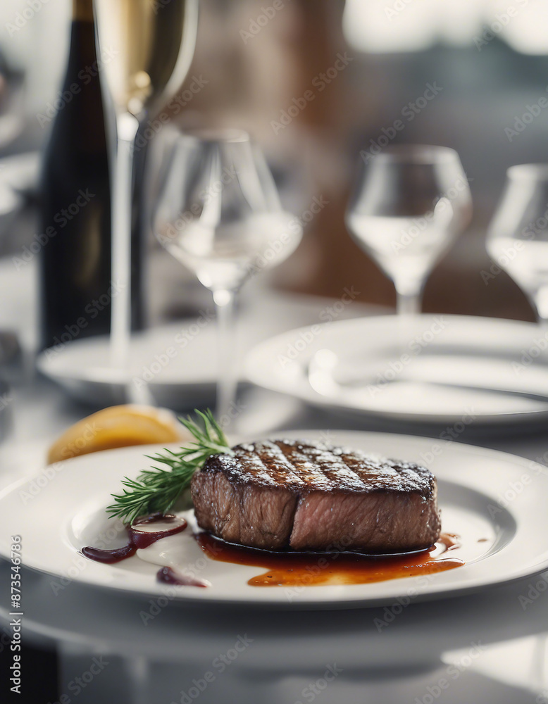 perfectly grilled steak, bright background, ad shot for menu perfectly grilled steak, bright background, ad shot for menu