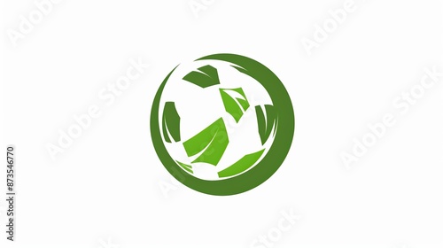 A stylized logo on a white background of an eco football company. Only two colors.