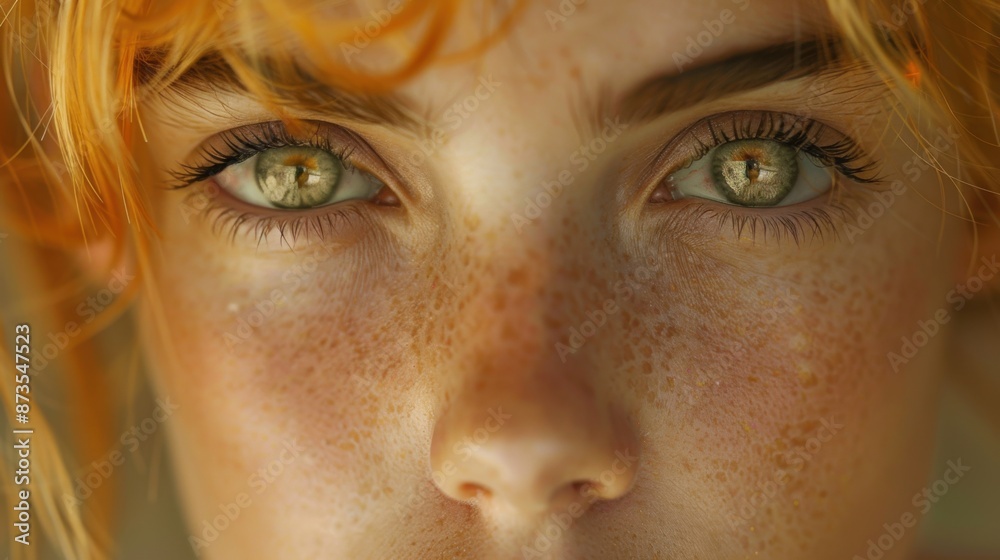 Blond woman with freckles and green eyes looking at camera, Portrait Blond woman with freckles and green eyes looking at camera, Portrait