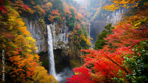 日本の秋 紅葉と滝 photo