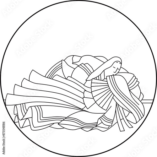 線画円形百人一首　殷富門院大輔