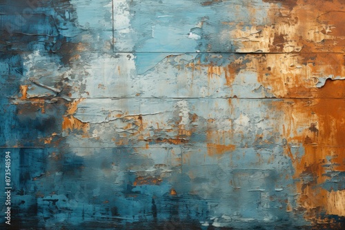 Texture, rusty metal abstract wall with stained blue paint, generative IA