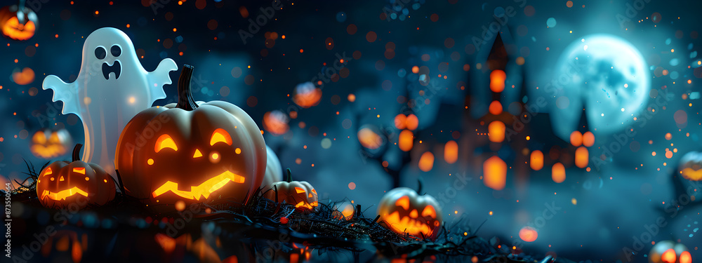 Fototapeta premium A Halloween scene with a ghost and pumpkins
