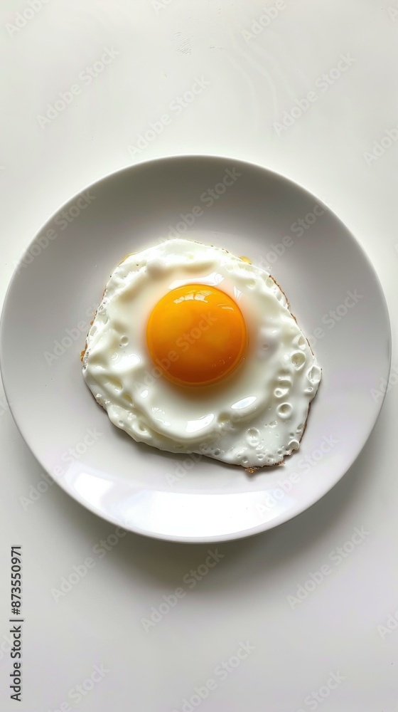 A fried egg on a white plate. AI. A fried egg on a white plate. AI.