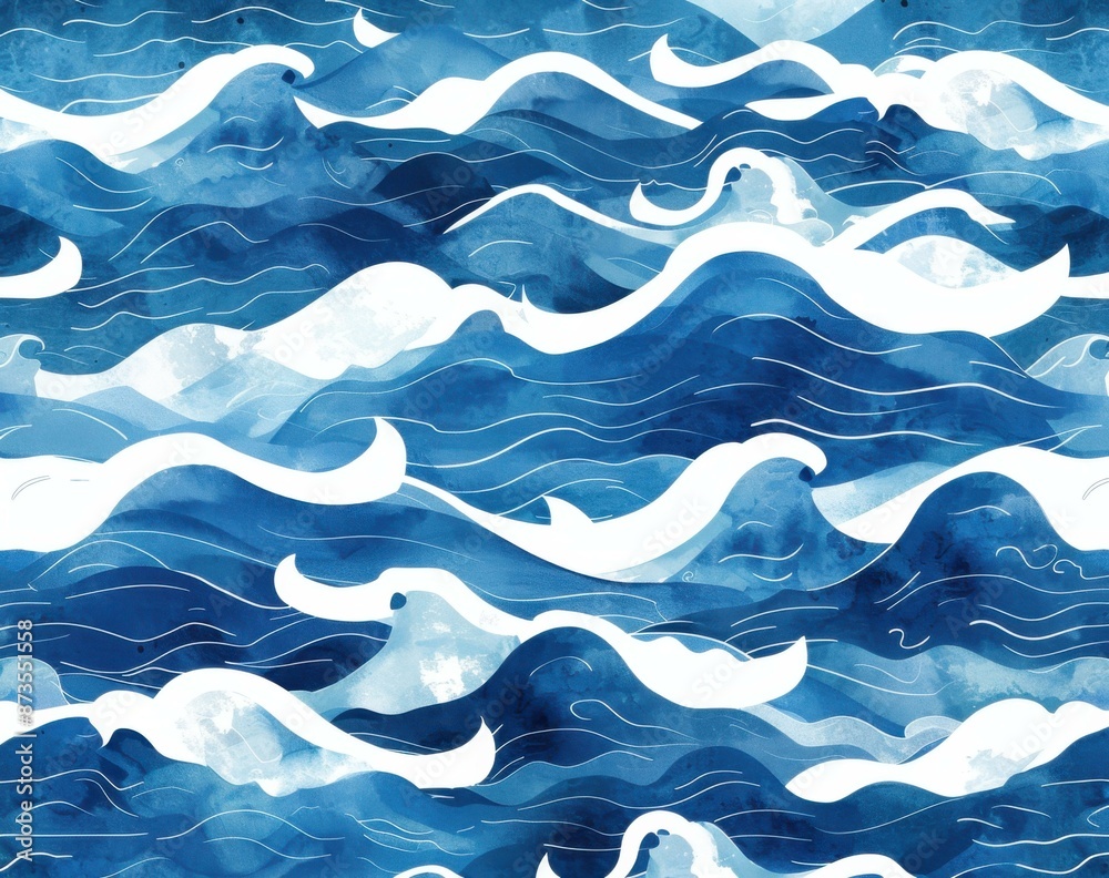 Abstract watercolor painting of ocean waves. AI. Abstract watercolor painting of ocean waves. AI.