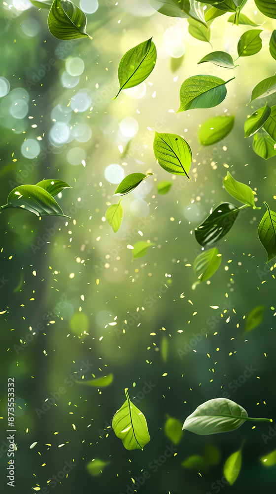 Flying leaves effect with mild sunbeam in 3d illustration vector Flying leaves effect with mild sunbeam in 3d illustration vector