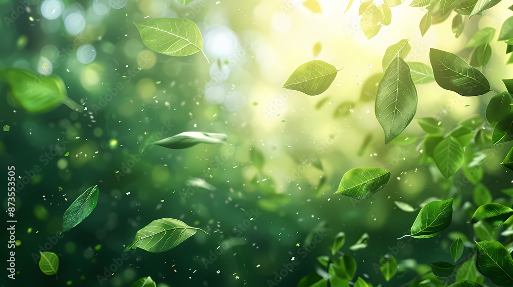 Flying leaves effect with mild sunbeam in 3d illustration vector Flying leaves effect with mild sunbeam in 3d illustration vector