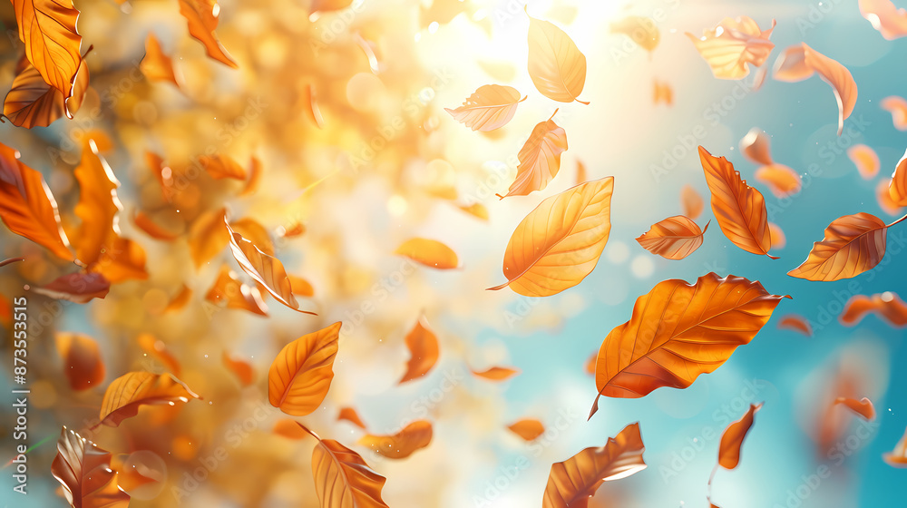 Flying leaves effect with mild sunbeam in 3d illustration vector Flying leaves effect with mild sunbeam in 3d illustration vector