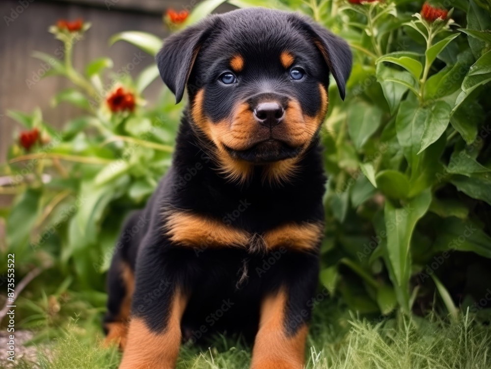 puppy Rottweiler dog in garden. High quality photo puppy Rottweiler dog in garden. High quality photo