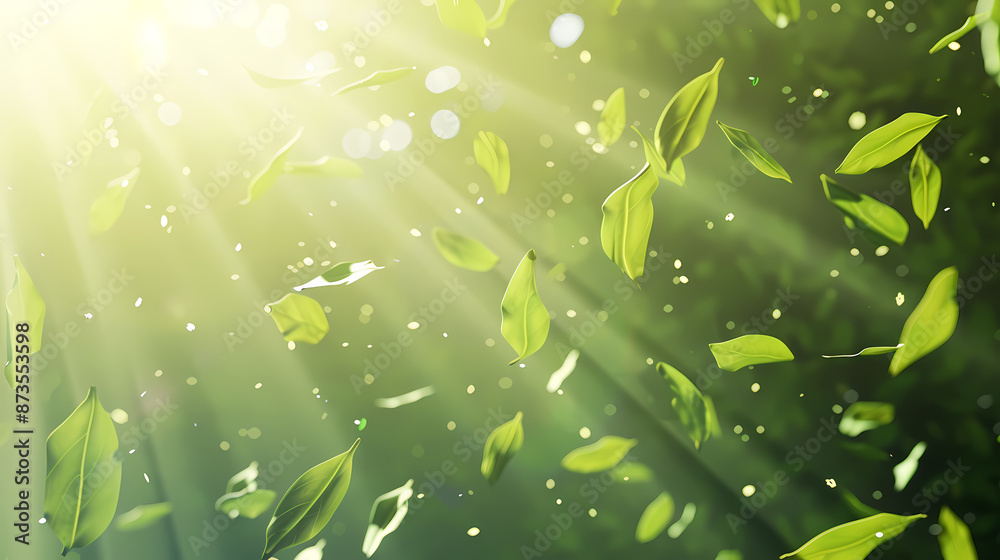 Flying leaves effect with mild sunbeam in 3d illustration vector Flying leaves effect with mild sunbeam in 3d illustration vector