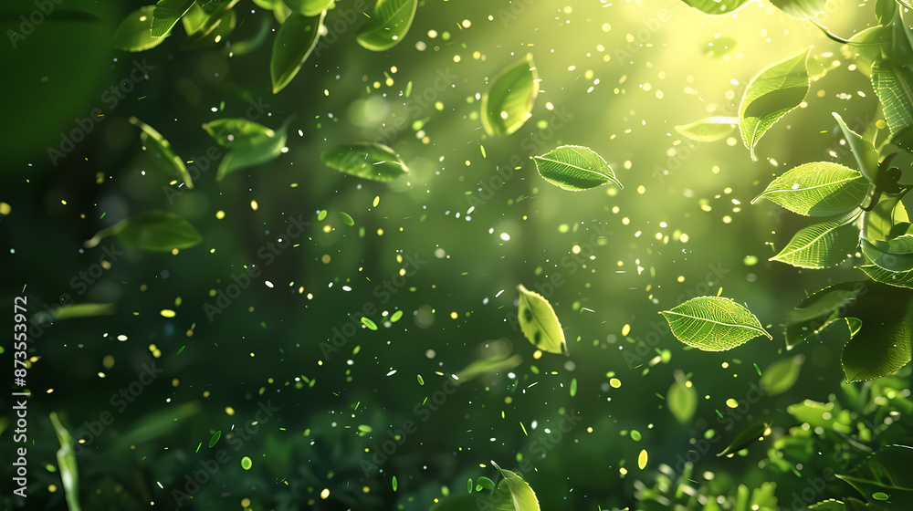 Flying leaves effect with mild sunbeam in 3d illustration vector Flying leaves effect with mild sunbeam in 3d illustration vector