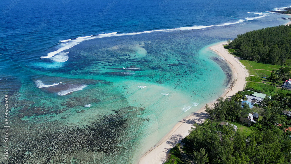 Obraz premium Riambel Beach At Port Louis In Mauritius Island Mauritius. Indian Ocean Landscape. Beach Paradise. Port Louis At Mauritius Island. Seascape Outdoor. Nature Background. Tourism Travel.
