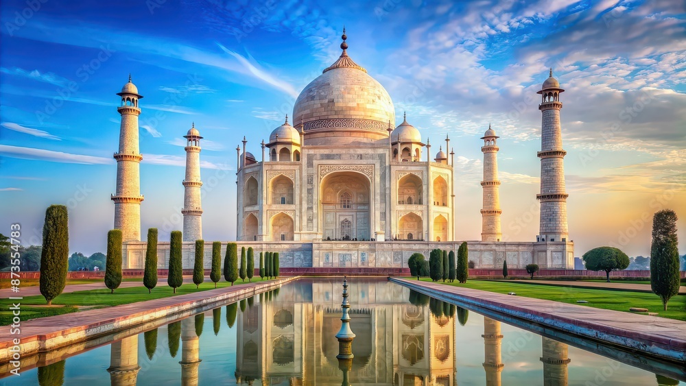 Fototapeta premium Iconic Taj Mahal architectural marvel in Agra, India, Taj Mahal, Agra, India, iconic, landmark, architecture, wonder, marble