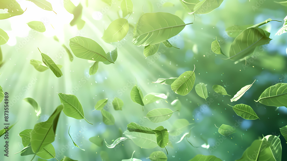 Flying leaves effect with mild sunbeam in 3d illustration vector Flying leaves effect with mild sunbeam in 3d illustration vector