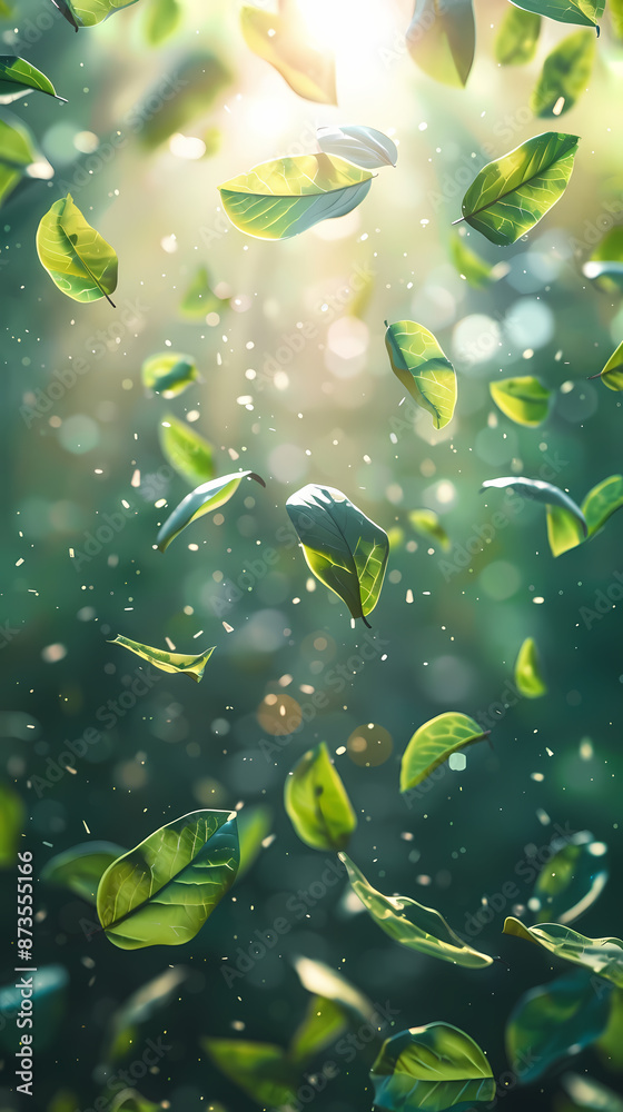 Flying leaves effect with mild sunbeam in 3d illustration vector Flying leaves effect with mild sunbeam in 3d illustration vector