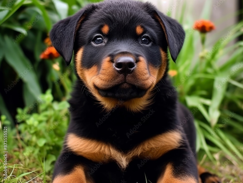 puppy Rottweiler dog in garden. High quality photo puppy Rottweiler dog in garden. High quality photo