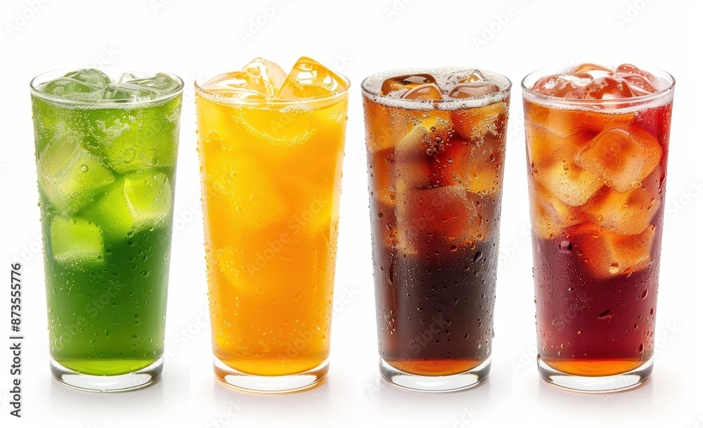 Vibrant Colored Soft Drinks with Ice. Generative AI. Vibrant Colored Soft Drinks with Ice. Generative AI.