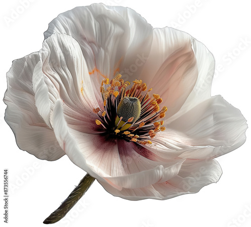 white flower with a yellow center on a white background