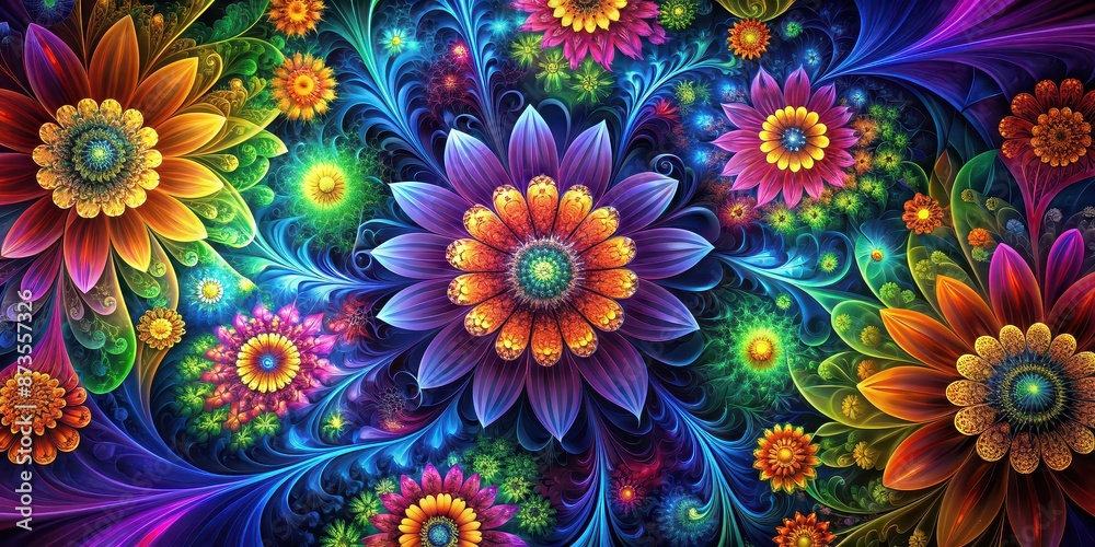 Abstract fractal image with vibrant colors resembling flowers in bloom, fractal, colors, vibrant, flowers, bloom, abstract Abstract fractal image with vibrant colors resembling flowers in bloom, fractal, colors, vibrant, flowers, bloom, abstract
