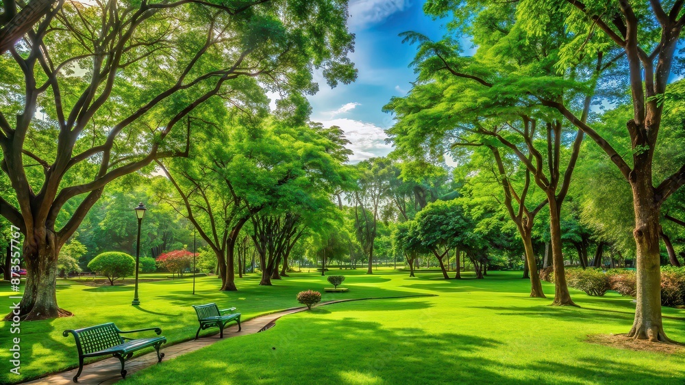 Obraz premium Lush green nature in a public park , public, park, nature, green, outdoor, environment, trees, grass, foliage