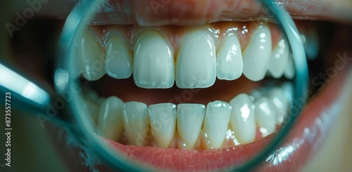 Close Up of a Persons Teeth Being Examined With a Dental Mirror