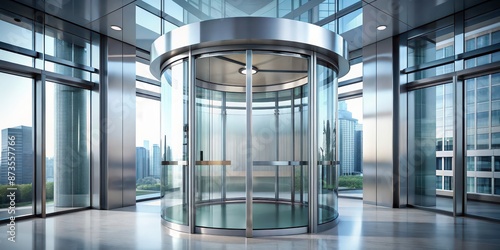 Obraz na płótnie Glass modern elevator with a cylindrical shape, glass, modern, elevator, cylindrical, shape, architecture, interior