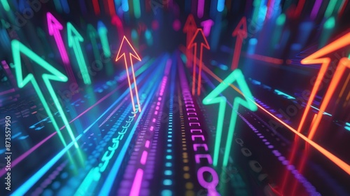 Neon Arrows Leading Upwards Through Digital Space