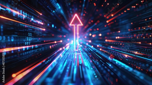 Abstract Digital Tunnel with Red Arrow