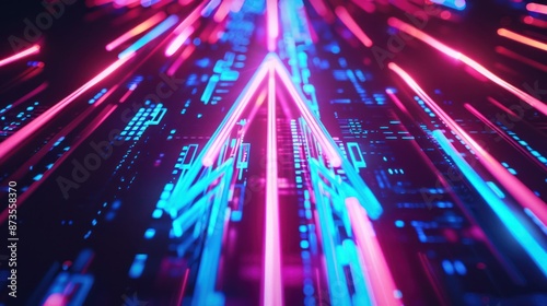 Abstract Neon Lights Forming an Arrow