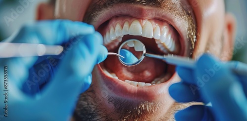 Close Up of Dentist Examining Patients Teeth With Mirror