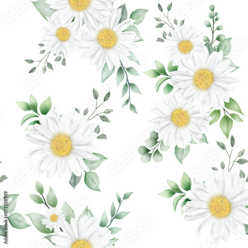 Watercolor flower daisy seamless pattern 