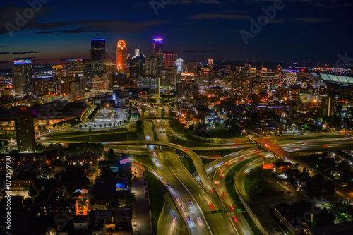 Aerial View of the Minneapolis, Skyline at Night