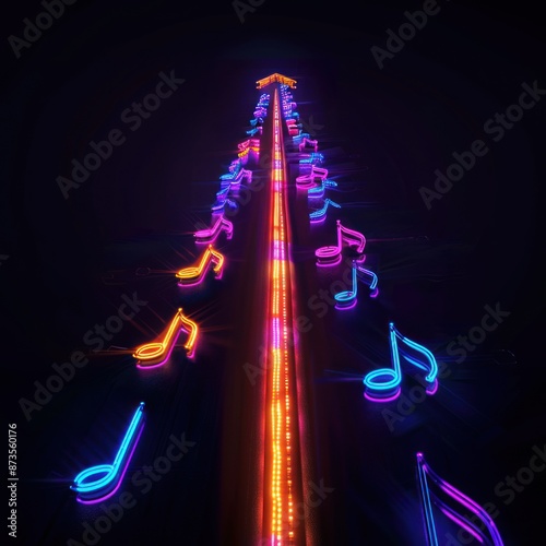 Neon Music Notes Ascending