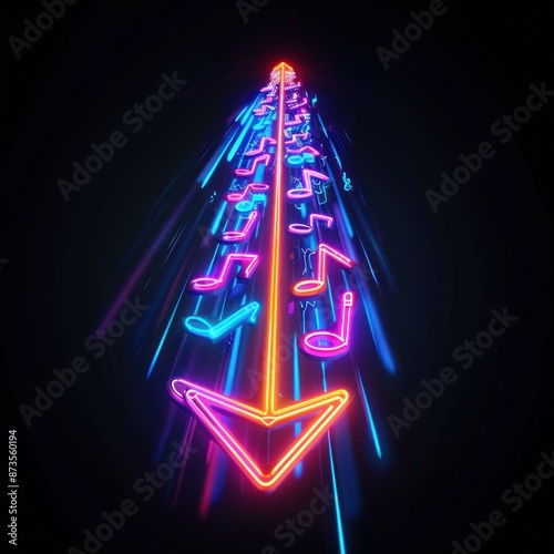 Neon Music Notes Arrow