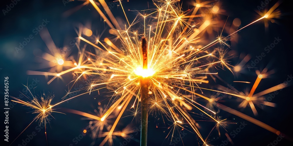 Close-up of a sparkler burning brightly on a dark background, sparkler, celebration, fireworks, party, festive, bright, glow Close-up of a sparkler burning brightly on a dark background, sparkler, celebration, fireworks, party, festive, bright, glow
