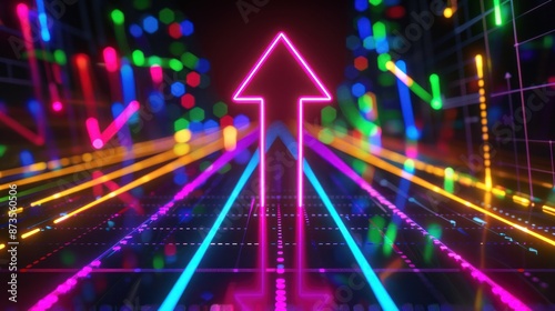 Neon Arrow Pointing Upward with Lines