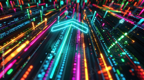 Abstract Neon Glow with Upward Arrow