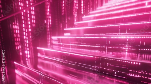 Pink Neon Lights Illuminate Abstract Digital Stairs