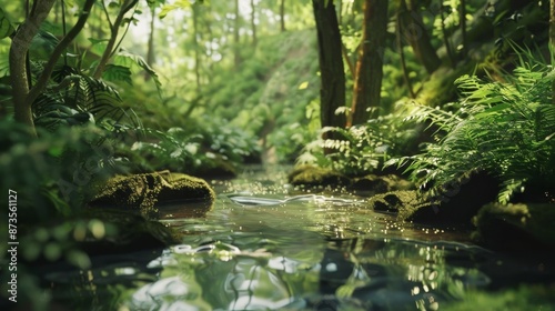Pristine Forest Setting with Peaceful Stream © NewaysStock
