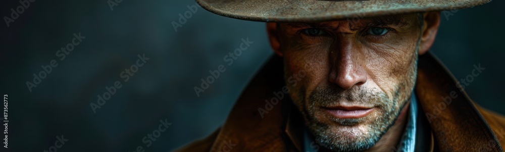 Man wearing a hat and a coat, Portrait Man wearing a hat and a coat, Portrait