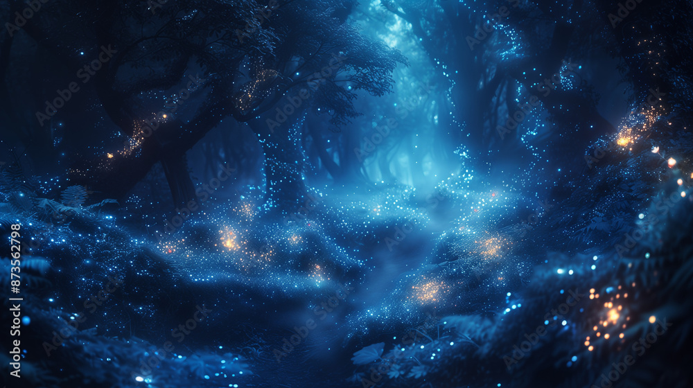 Celestial Tapestry: A mesmerizing cosmic landscape unfolds before us, a symphony of ethereal blue and warm gold, evoking a sense of wonder and the boundless possibilities of the universe.  