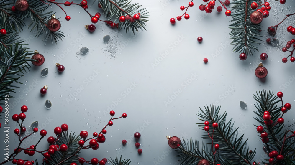Christmas Pine Branches and Red Ornaments Christmas Pine Branches and Red Ornaments