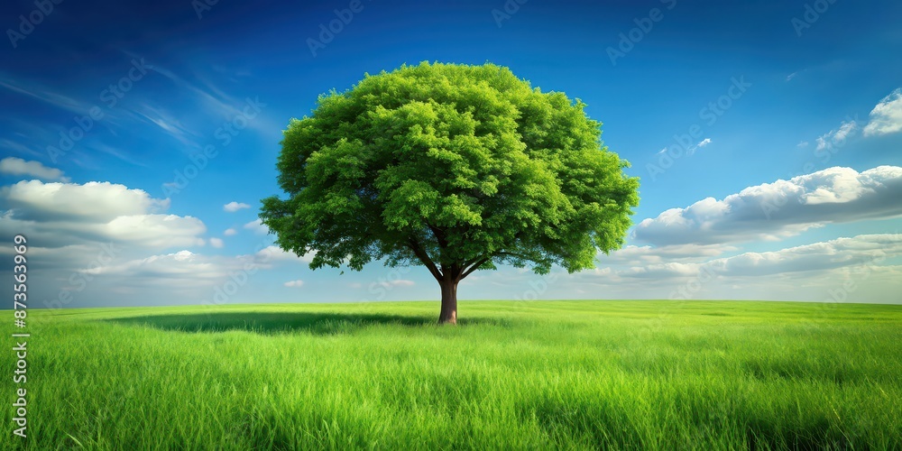 Tree standing tall in a vast field of green grass, nature, landscape, outdoor, environment, foliage, countryside Tree standing tall in a vast field of green grass, nature, landscape, outdoor, environment, foliage, countryside