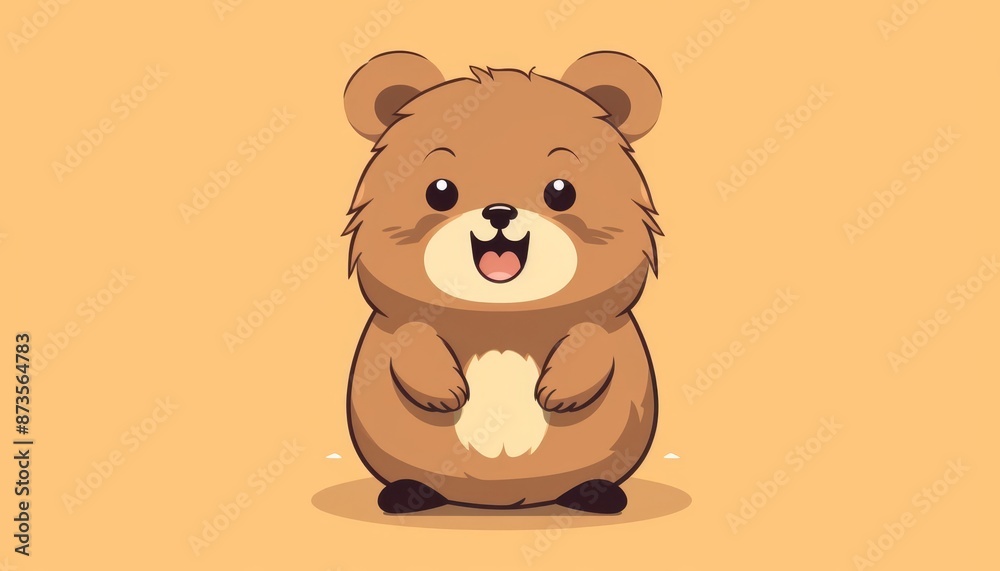 Quokka smiling curiously flat design top view woodland theme cartoon drawing vivid Quokka smiling curiously flat design top view woodland theme cartoon drawing vivid