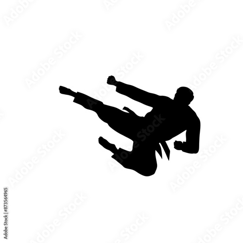 martial arts, man jumps kicking upwards vector illustration