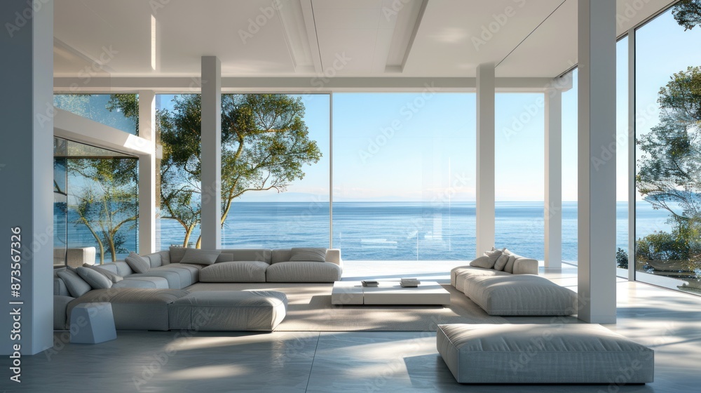 Fototapeta premium Modern Beach House Interior with Ocean View