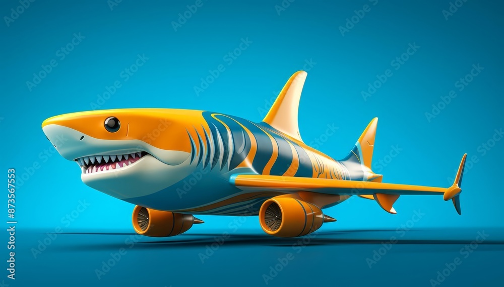 Shark gliding ominously flat design side view sea depth theme 3D render Complementary Color Scheme Shark gliding ominously flat design side view sea depth theme 3D render Complementary Color Scheme