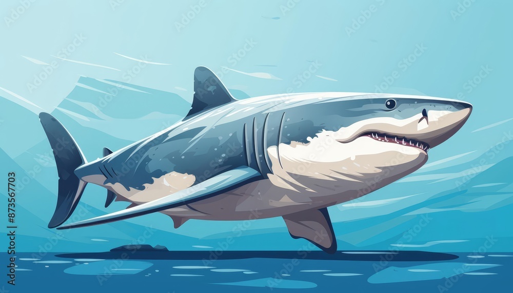 Fototapeta premium Shark gliding ominously flat design front view underwater theme animation Triadic Color Scheme