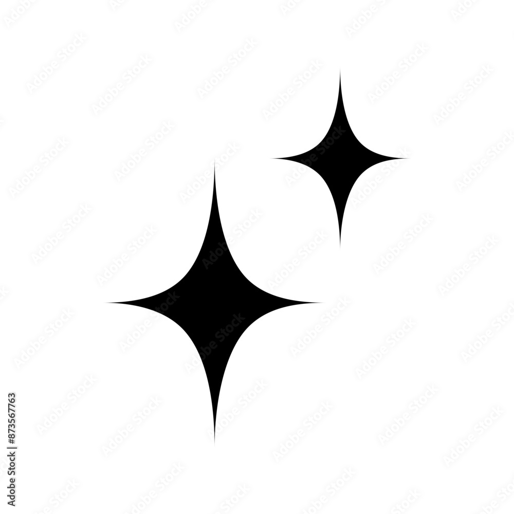 Black Star Sparkles Icon for Decorative Designs - Shiny Black Vector Stars Isolated on Transparent Background
