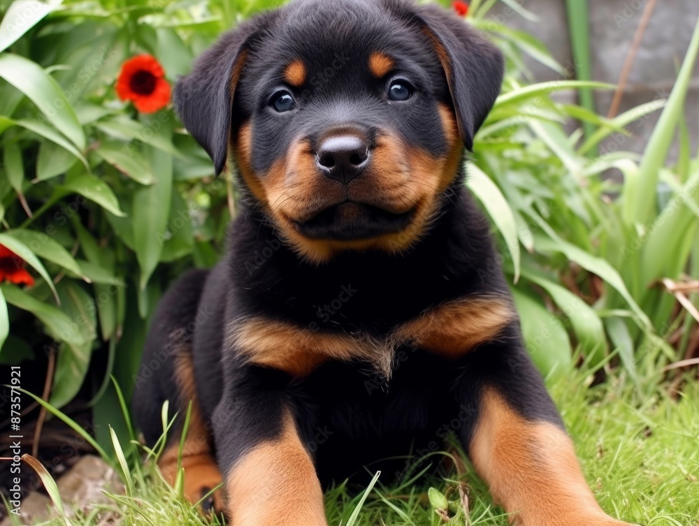 puppy Rottweiler dog in garden. High quality photo puppy Rottweiler dog in garden. High quality photo